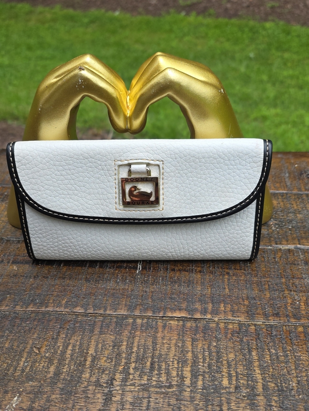 Dooney & Bourke White Pebbled Leather Wallet with Black Trim